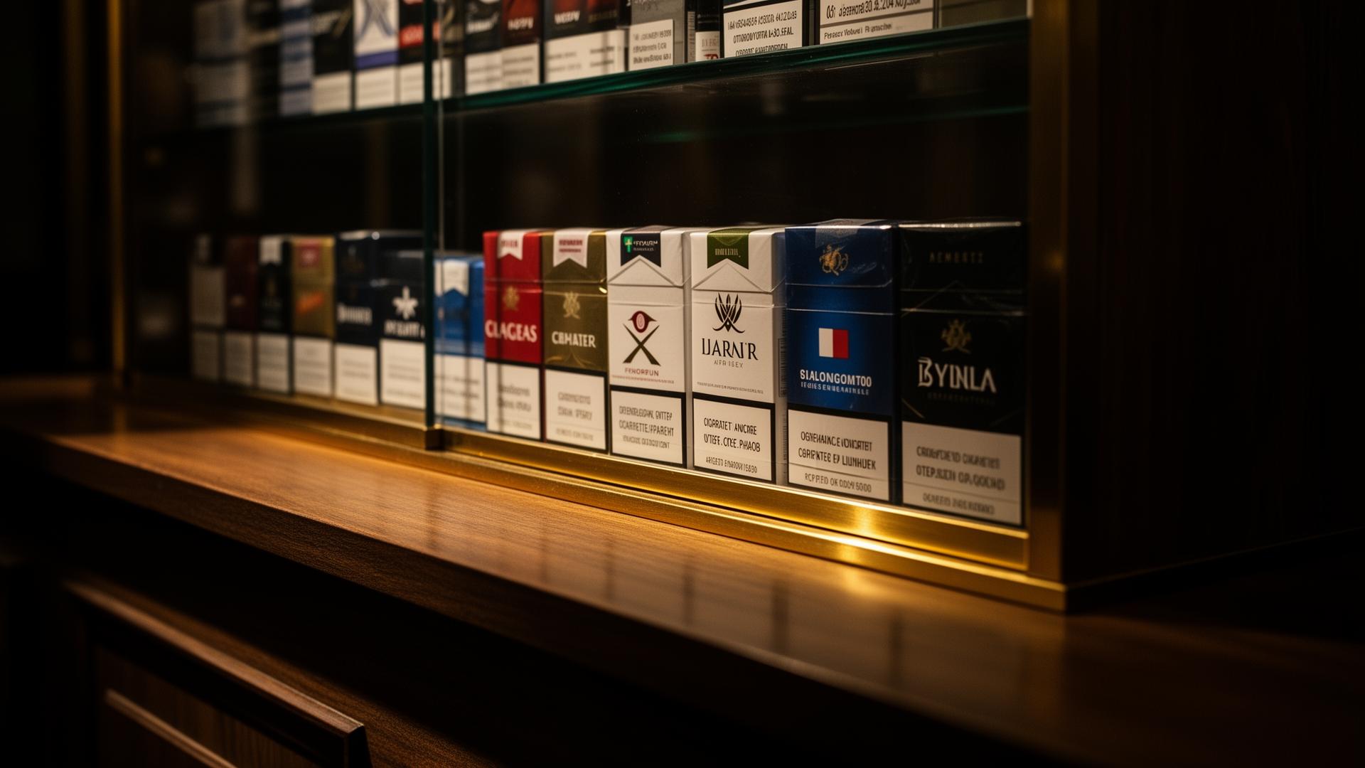 Marques de cigarettes présentées avec soin chez William Tabacco